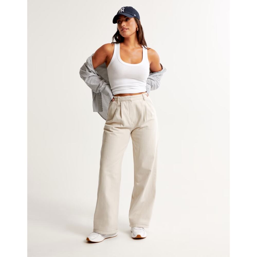 Abercrombie & Fitch Curve Love Sloane Tailored Wide Leg Twill Pants Size 27R